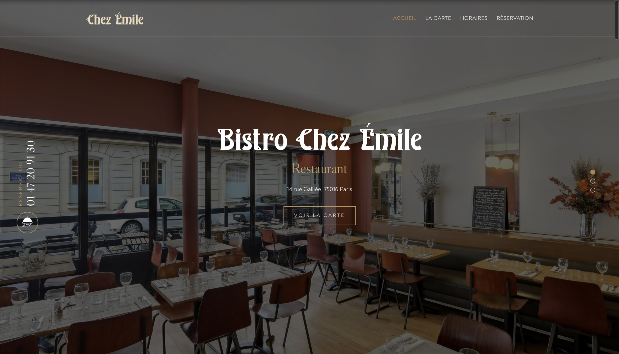 Création de site vitrine pour le projet Bistro Chez Émile Réalisé par l'équipe Aveko